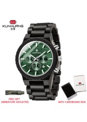 Kunhuang Luxury Elegant Men Wood Watch Military Chronograph Watches Quartz Relogio Masculino Custom Dropshipping