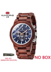 Kunhuang Luxury Elegant Men Wood Watch Military Chronograph Watches Quartz Relogio Masculino Custom Dropshipping