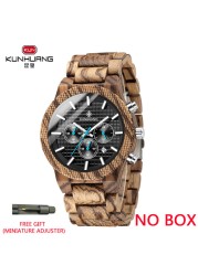 Kunhuang Luxury Elegant Men Wood Watch Military Chronograph Watches Quartz Relogio Masculino Custom Dropshipping