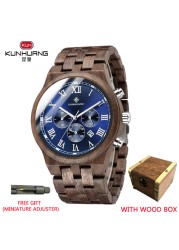 Kunhuang Wooden Men Watches Relogio Masculino Luxury Brand Stylish Chronograph Military Watch Great Gift for Man OEM