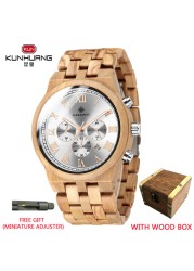 Kunhuang Wooden Men Watches Relogio Masculino Luxury Brand Stylish Chronograph Military Watch Great Gift for Man OEM