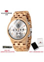 Kunhuang Wooden Men Watches Relogio Masculino Luxury Brand Stylish Chronograph Military Watch Great Gift for Man OEM