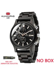 Kunhuang Handmade Wooden Watches Mens Watches Chronograph Watch Military Quartz Wristwatch Male In Wooden Gift Box Relogio