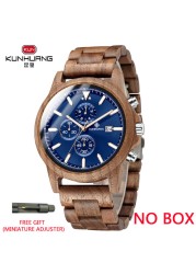 Kunhuang Handmade Wooden Watches Mens Watches Chronograph Watch Military Quartz Wristwatch Male In Wooden Gift Box Relogio