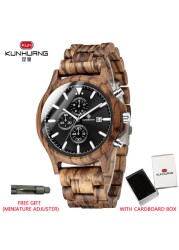 Kunhuang Handmade Wooden Watches Mens Watches Chronograph Watch Military Quartz Wristwatch Male In Wooden Gift Box Relogio