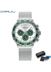 CRRJU Men's Watch Quartz 2022 New Japanese Chronograph Top Brand Water Resistant Stainless Wrist Watches With Date Relogio Masculino