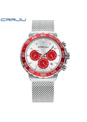 CRRJU Men's Watch Quartz 2022 New Japanese Chronograph Top Brand Water Resistant Stainless Wrist Watches With Date Relogio Masculino