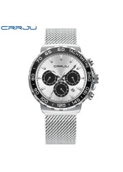 CRRJU Men's Watch Quartz 2022 New Japanese Chronograph Top Brand Water Resistant Stainless Wrist Watches With Date Relogio Masculino