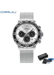 CRRJU Men's Watch Quartz 2022 New Japanese Chronograph Top Brand Water Resistant Stainless Wrist Watches With Date Relogio Masculino