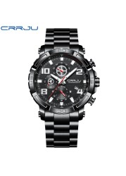 CRRJU Men's Watches Large Dial Waterproof Stainless Steel With Luminous Hands Date Sports Chronograph Watches Relogio Masculino