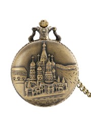 2022 New Style Bronze Fashionable Classic Men's Quartz Pocket Watch Castle Style Unique Watches Gift for Boyfriend Husband