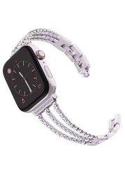 المعادن سوار مرصع بالألماس ل iWatch7 SE 6 5 الفرقة الفولاذ المقاوم للصدأ مربط الساعة ل سوار ساعة يد آبل 38 مللي متر 42 مللي متر 40 مللي متر 44 مللي متر مشرقة حزام