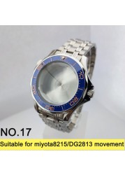 41mm Silver Watch Case Stainless Steel Case Men Watches Watchband Watchband Watchband for Miyota Movement 8215/DG2813