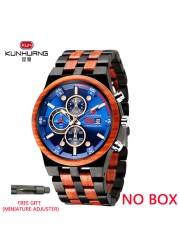 Kunhuang Wooden Mens Watch Luxury Elegant Wood Watches Chronograph Zebra Wood Quartz Watches in Wooden Gift Box reloj de hombre