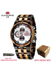 Kunhuang Wooden Mens Watch Luxury Elegant Wood Watches Chronograph Zebra Wood Quartz Watches in Wooden Gift Box reloj de hombre