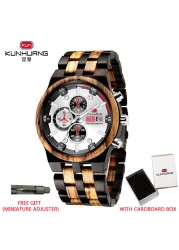 Kunhuang Wooden Mens Watch Luxury Elegant Wood Watches Chronograph Zebra Wood Quartz Watches in Wooden Gift Box reloj de hombre