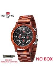 Kunhuang Luxury Brand Men's Watch Wooden Multifunctional Raw Quartz Watch High Strength Ebony Glass Case relógio masculino