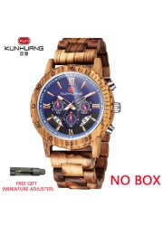 Kunhuang Luxury Brand Men's Watch Wooden Multifunctional Raw Quartz Watch High Strength Ebony Glass Case relógio masculino