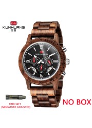 Kunhuang Luxury Brand Men's Watch Wooden Multifunctional Raw Quartz Watch High Strength Ebony Glass Case relógio masculino