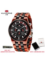 KUNHUANG Zebra Wood Men's Watch Luxury Brand Quartz Wrist Watches Wooden Gift Box Man Fashion Watch Dropshipping Herrenuhr