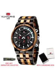 KUNHUANG Zebra Wood Men's Watch Luxury Brand Quartz Wrist Watches Wooden Gift Box Man Fashion Watch Dropshipping Herrenuhr