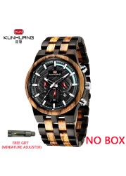 KUNHUANG Zebra Wood Men's Watch Luxury Brand Quartz Wrist Watches Wooden Gift Box Man Fashion Watch Dropshipping Herrenuhr