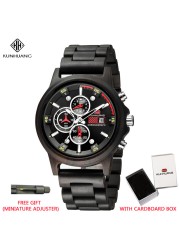 Men's Quartz Watch Multifunction Sport Luxury Stylish Wood Watches Chronograph Military Wooden Watch Relogio Masculino