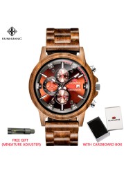 Men's Quartz Watch Multifunction Sport Luxury Stylish Wood Watches Chronograph Military Wooden Watch Relogio Masculino