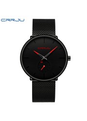 Fashionable Quartz CRRJU Men's Watches Luxury Fashion Slim Mesh Water Resistant Watches