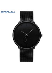 Fashionable Quartz CRRJU Men's Watches Luxury Fashion Slim Mesh Water Resistant Watches