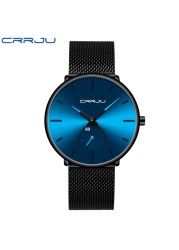 Fashionable Quartz CRRJU Men's Watches Luxury Fashion Slim Mesh Water Resistant Watches