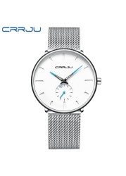 Fashionable Quartz CRRJU Men's Watches Luxury Fashion Slim Mesh Water Resistant Watches