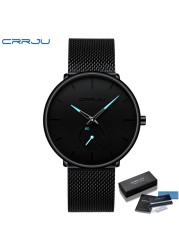 Fashionable Quartz CRRJU Men's Watches Luxury Fashion Slim Mesh Water Resistant Watches