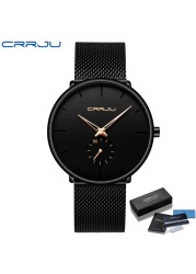 Fashionable Quartz CRRJU Men's Watches Luxury Fashion Slim Mesh Water Resistant Watches