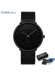 Fashionable Quartz CRRJU Men's Watches Luxury Fashion Slim Mesh Water Resistant Watches