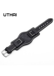 UThai G05 Cowhide Leather Hand Dyed Vintage Watch Rod 20mm22mm24mm Tray Watchband For Huawei Watch