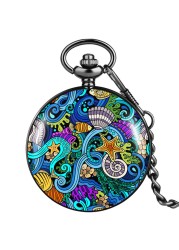 2022 hot sale accept custom neutral pocket watch with thick chain marine animal style souvenir exquisite quartz watches