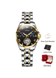 OUPINKE Luxury Watches for Women Bracelet Moon Phase Sapphire Crystal Automatic Mechanical Wristwatch Water Resistant Watch Clock