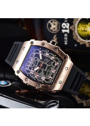 New Luxury 3-pin Transparent Bezel Quartz Watch Men Automatic Watch Men Designer Wristwatches Waterproof Reloj Hombre