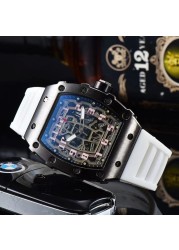 New Luxury 3-pin Transparent Bezel Quartz Watch Men Automatic Watch Men Designer Wristwatches Waterproof Reloj Hombre