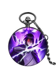 2022 new style customize men women advanced purple japan animation personality style unisex quartz pocket watch with thick chain