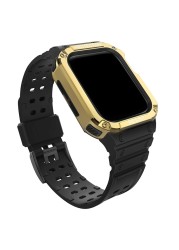 علبة من البولي يوريثان + حزام ل iWatch سلسلة 7 6 SE 5 4 حزام الساعات واقية ل أبل ساعة 38 مللي متر 42 مللي متر الرياضة حزام سوار اكسسوارات