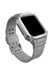 علبة من البولي يوريثان + حزام ل iWatch سلسلة 7 6 SE 5 4 حزام الساعات واقية ل أبل ساعة 38 مللي متر 42 مللي متر الرياضة حزام سوار اكسسوارات