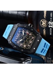 2022 Luxury 3 Pin Quartz Watch RM Transparent Bezel Men Automatic Watch for Men Designer Wristwatches Waterproof Reloj Hombre