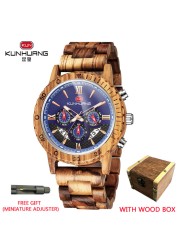 kunhuang wooden watch men erkek kol saati luxury stylish wood watches chronograph military quartz watches in wooden gift box