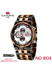 Reloj hombre KUNHUANG جديد ساعة خشبية الرجال العلامة التجارية الفاخرة كرونوغراف العسكرية ساعات كوارتز للرجل دروبشيبينغ مخصصة