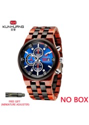 Reloj hombre KUNHUANG جديد ساعة خشبية الرجال العلامة التجارية الفاخرة كرونوغراف العسكرية ساعات كوارتز للرجل دروبشيبينغ مخصصة