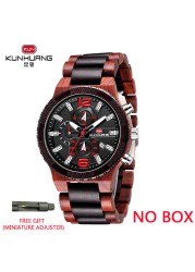 Kunhuang Luxury Wood Stainless Steel Men Watch Fashion Wooden Watches Chronograph Quartz Watches relogio masculino gift man