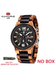 Kunhuang Luxury Wood Stainless Steel Men Watch Fashion Wooden Watches Chronograph Quartz Watches relogio masculino gift man