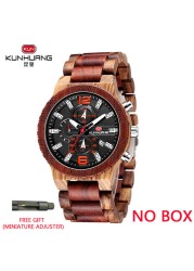 Kunhuang Luxury Wood Stainless Steel Men Watch Fashion Wooden Watches Chronograph Quartz Watches relogio masculino gift man